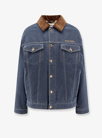 Miu Miu Denim Padded Jacket With Corduroy Collar Bleu