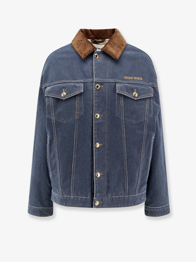 Miu Miu Denim Padded Jacket With Corduroy Collar Bleu