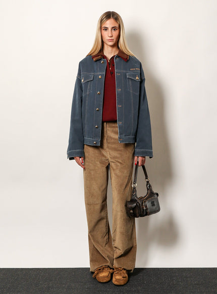 Miu Miu Denim Padded Jacket With Corduroy Collar