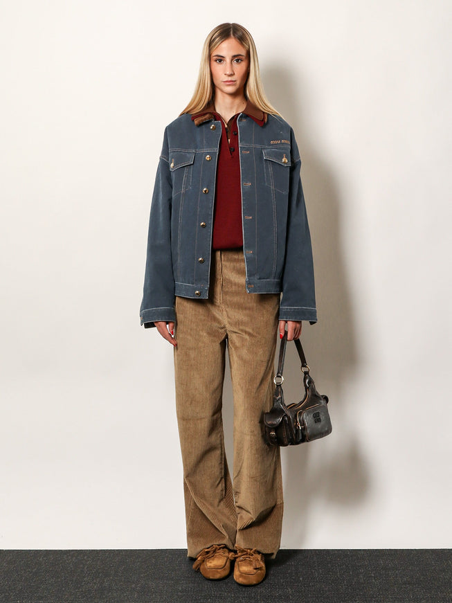 Miu Miu Denim Padded Jacket With Corduroy Collar