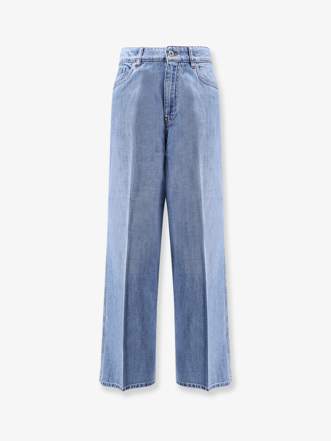 Miu Miu Cotton Jeans With Logo Lettering Embroidery Blu