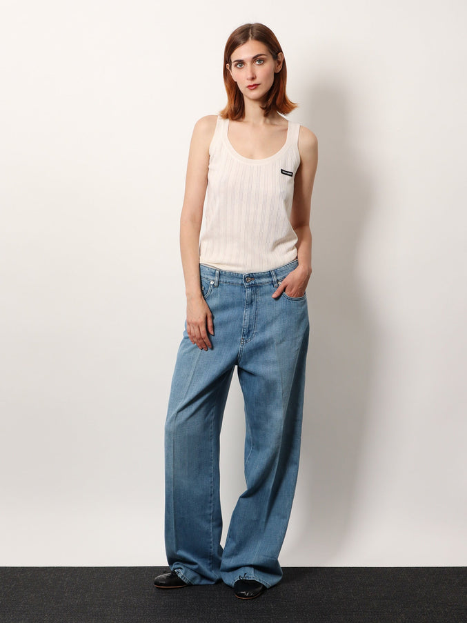 Miu Miu Cotton Jeans With Logo Lettering Embroidery