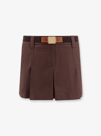 Miu Miu Panama Pleated Mini Skirt With Belt Marrone