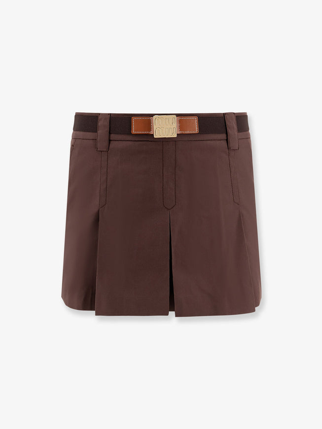 Miu Miu Panama Pleated Mini Skirt With Belt Marrone