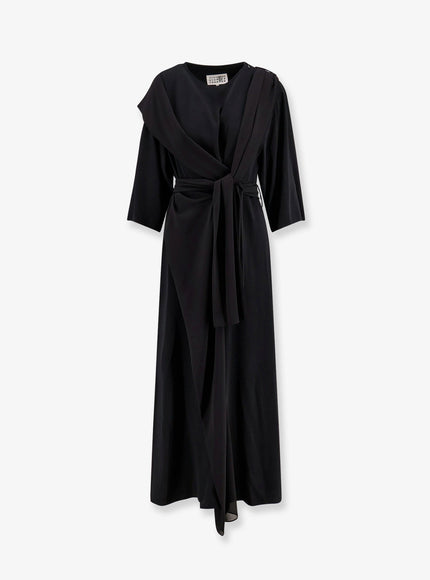 Mm6 Maison Margiela Long Jersey Dress With Satin Inserts Black