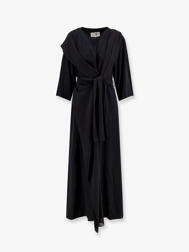 Mm6 Maison Margiela Long Jersey Dress With Satin Inserts Black