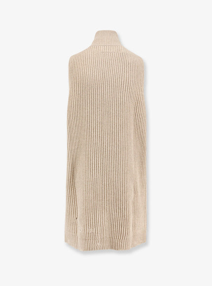 Mm6 Maison Margiela Sleeveless Long Wool Blend Cardigan With Distressed Effect