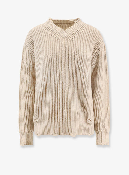 Mm6 Maison Margiela Wool Blend Sweater With Distressed Effect Beige Melange