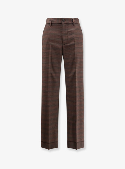 Mm6 Maison Margiela Wool Blend Trousers With Raw-Cut Edges Brown Black