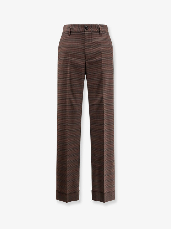 Mm6 Maison Margiela Wool Blend Trousers With Raw-Cut Edges Brown Black