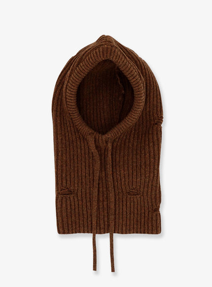 Mm6 Maison Margiela Wool Blend Balaclava With Distressed Effect Brown Melange