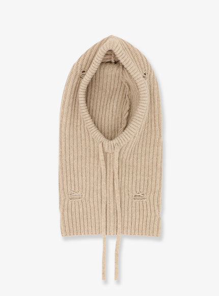 Mm6 Maison Margiela Wool Blend Balaclava With Distressed Effect Beige Melange