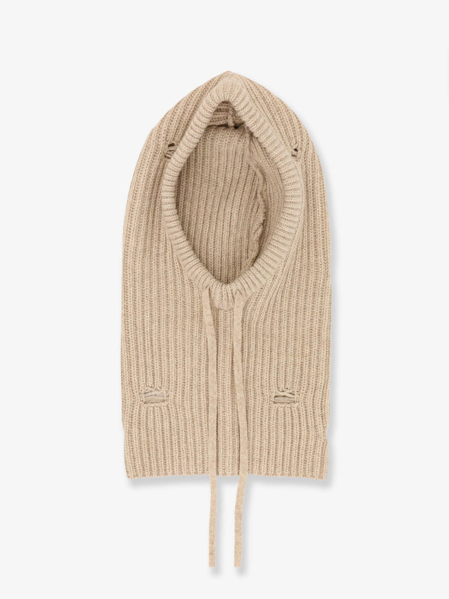 Mm6 Maison Margiela Wool Blend Balaclava With Distressed Effect Beige Melange