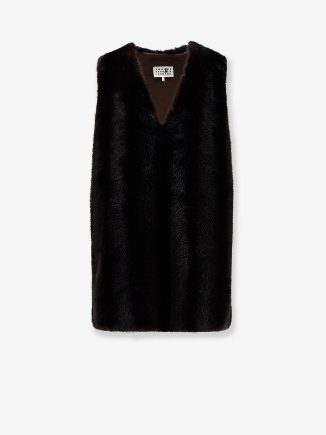 Mm6 Maison Margiela Faux Shearling Short Dress Brown