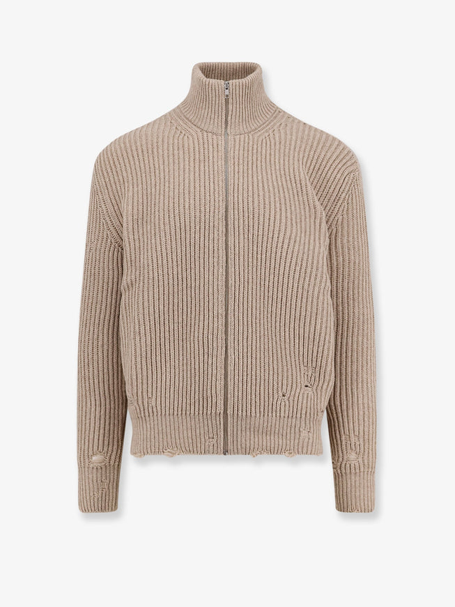 Mm6 Maison Margiela Wool Blend Cardigan With Distressed Effect Beige