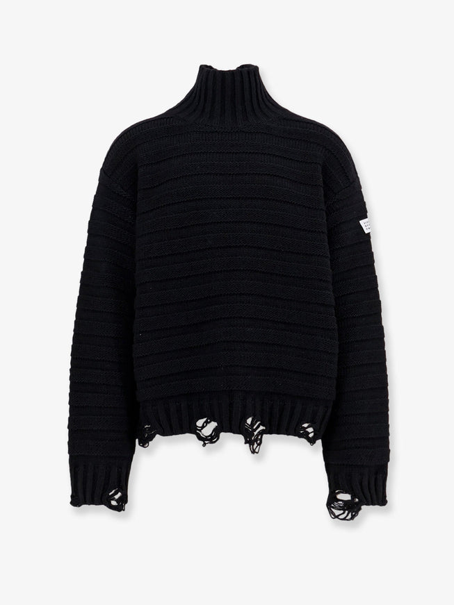Mm6 Maison Margiela Wool Blend Sweater With Distressed Effect Nero