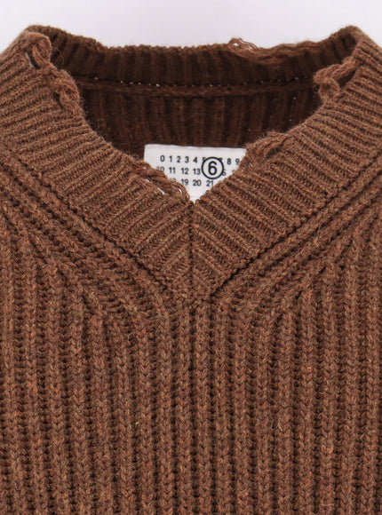 Mm6 Maison Margiela Wool Blend Sweater With Distressed Effect