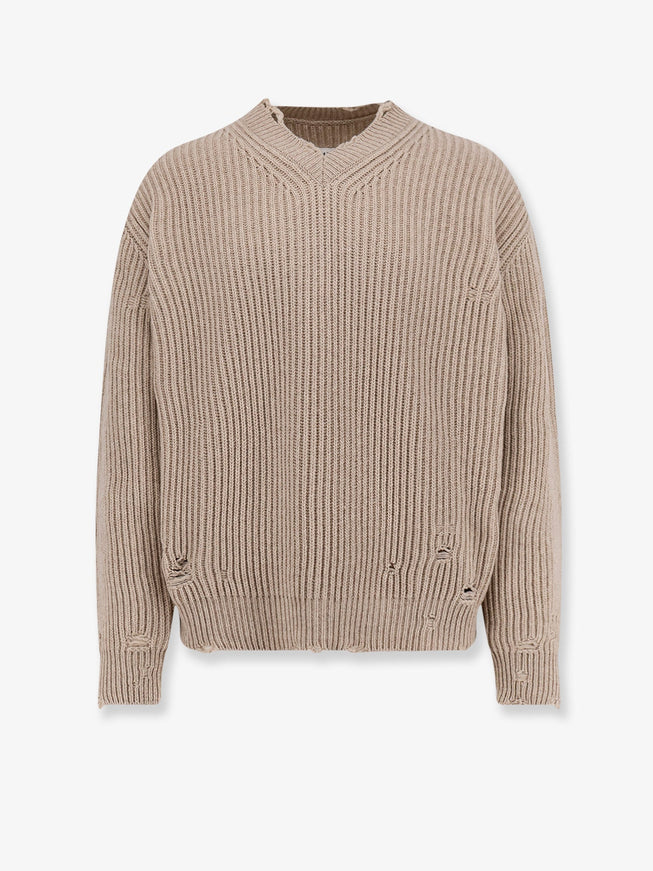 Mm6 Maison Margiela Wool Blend Sweater With Distressed Effect Beige