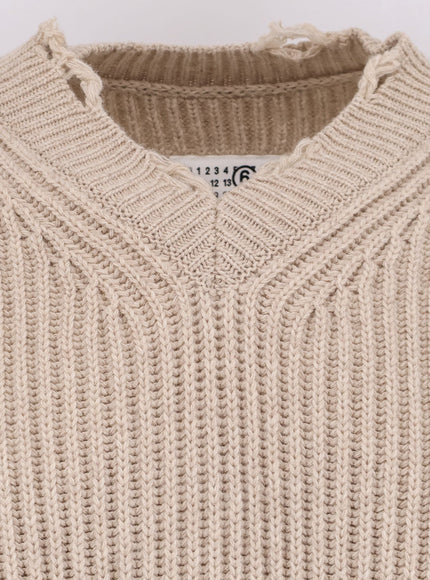 Mm6 Maison Margiela Wool Blend Sweater With Distressed Effect