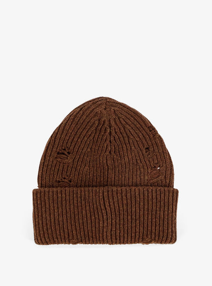 Mm6 Maison Margiela Wool Blend Beanie Hat With Distressed Effect