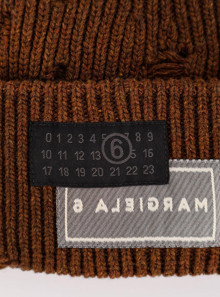 Mm6 Maison Margiela Wool Blend Beanie Hat With Distressed Effect
