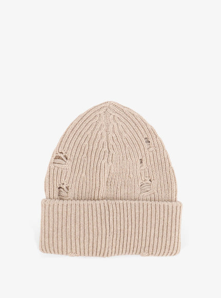 Mm6 Maison Margiela Wool Blend Beanie Hat With Distressed Effect