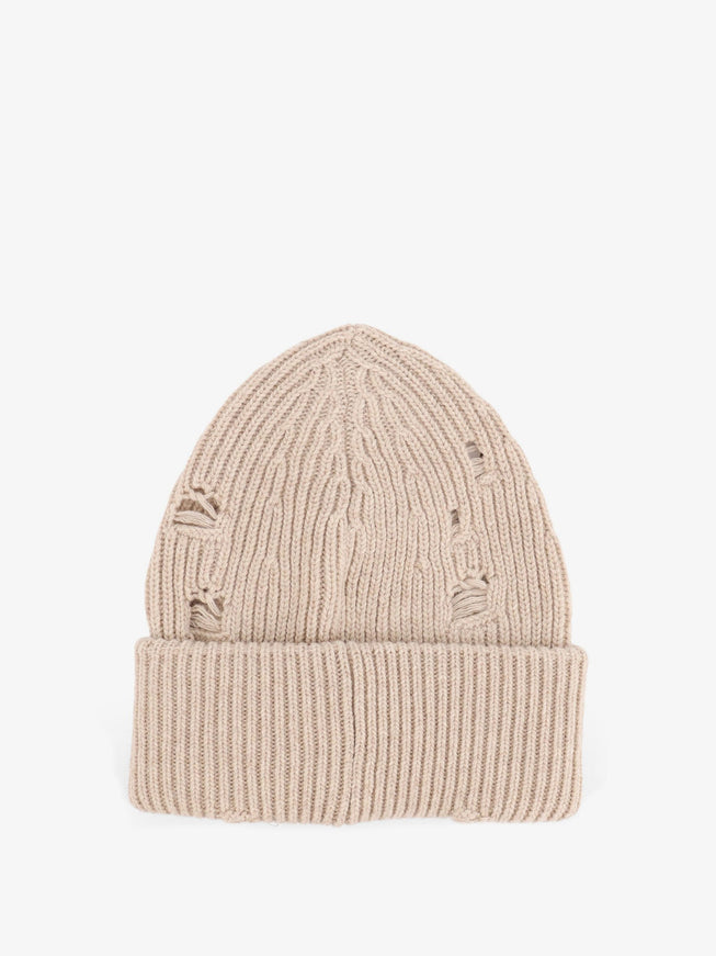 Mm6 Maison Margiela Wool Blend Beanie Hat With Distressed Effect