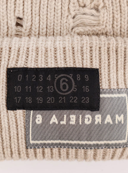 Mm6 Maison Margiela Wool Blend Beanie Hat With Distressed Effect