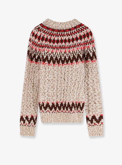 Moncler Grenoble Jacquard Wool Blend Sweater With Geometric Pattern Beige