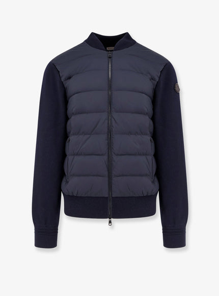 Moncler Nylon Down Jacket With Wool Sleeves Marrone