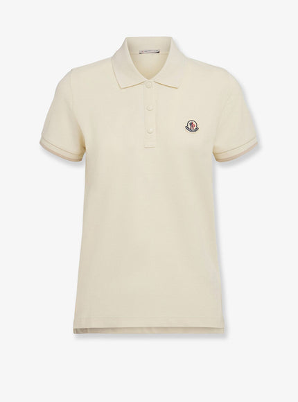 Moncler Cotton Polo Shirt With Iconic Patch Bianco