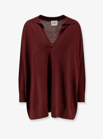 Nude Virgin Wool Maxi Polo Shirt Bordeaux