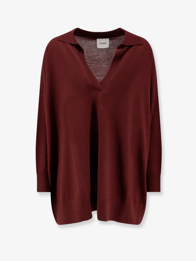 Nude Virgin Wool Maxi Polo Shirt Bordeaux