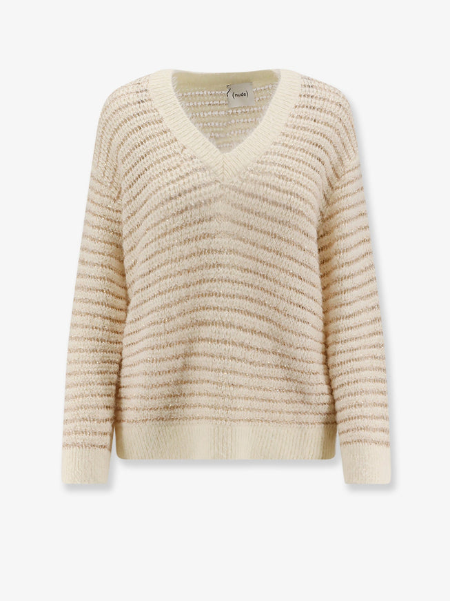 Nude Wool Blend Sweater With Sequins White Paill