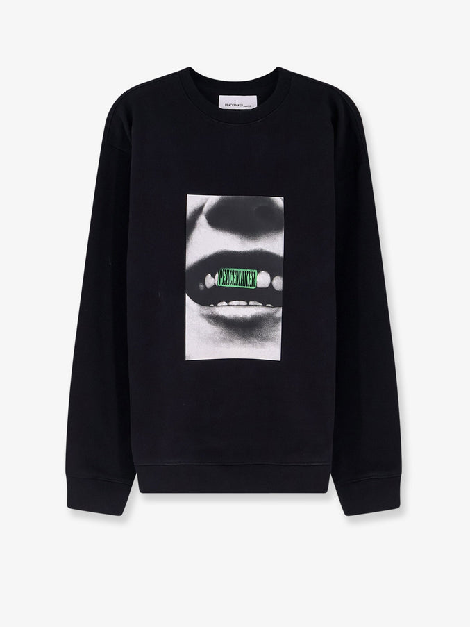 Oamc Peacemaker Loose Fit Crewneck Smile Print Sweatshirt Black