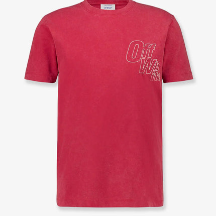 Off White Cotton T-Shirt Coral Red - W