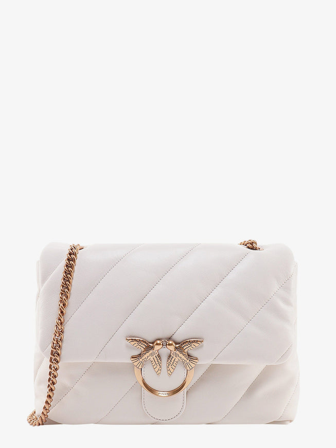 Pinko Matelassé Leather Shoulder Bag With Iconic Love Birds Buckle Uni Bianco