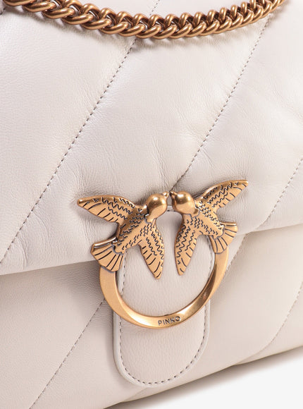 Pinko Matelassé Leather Shoulder Bag With Iconic Love Birds Buckle