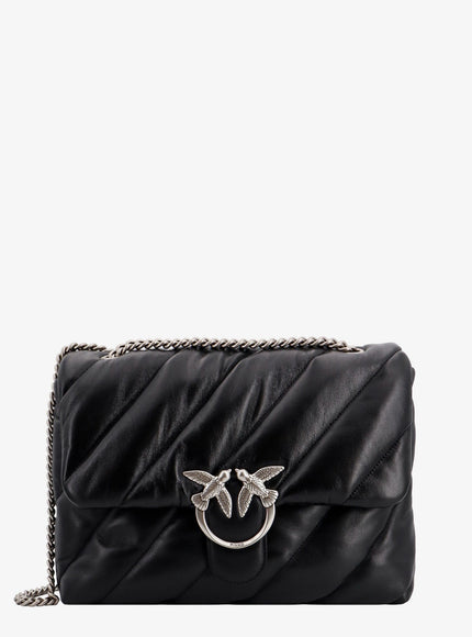 Pinko Matelassé Leather Shoulder Bag With Iconic Love Birds Buckle Uni Nero
