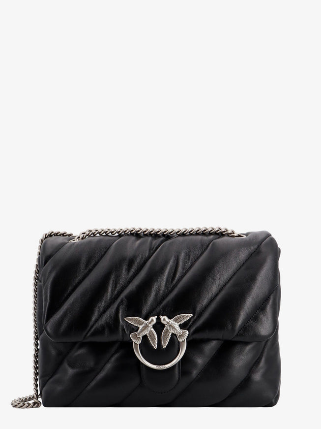 Pinko Matelassé Leather Shoulder Bag With Iconic Love Birds Buckle Uni Nero