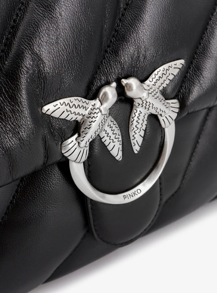 Pinko Matelassé Leather Shoulder Bag With Iconic Love Birds Buckle