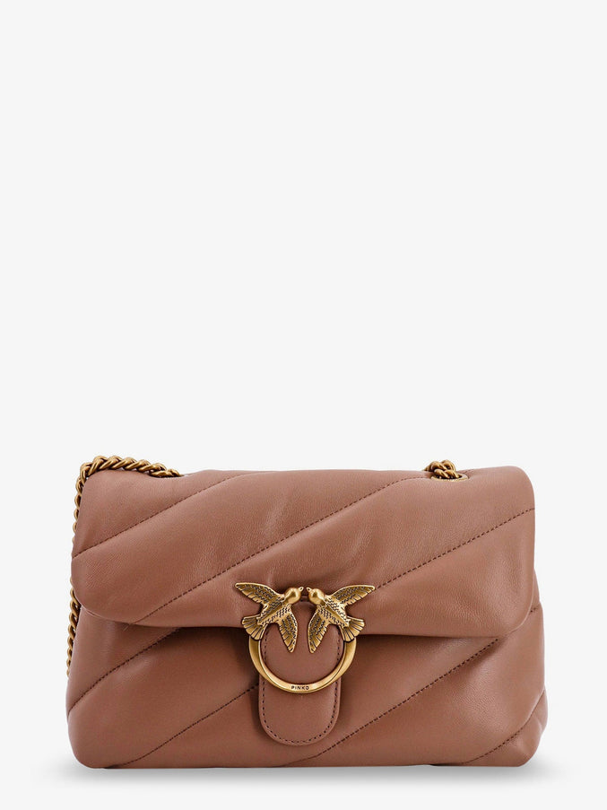 Pinko Love Puff Classic Matelassé Leather Shoulder Bag Uni Biscotto