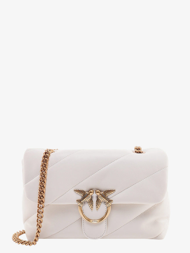 Pinko Matelassé Leather Shoulder Bag With Iconic Love Birds Buckle Uni Bianco