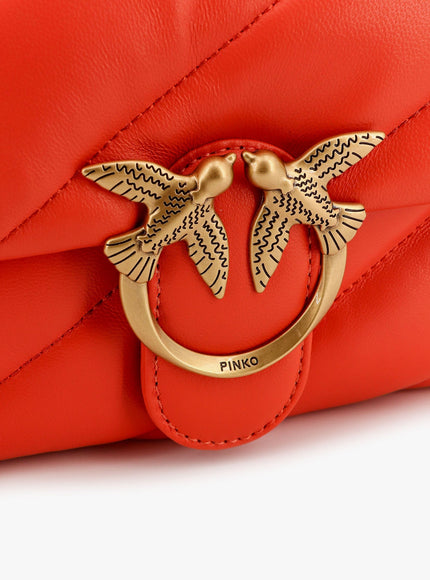 Pinko Matelassé Leather Shoulder Bag With Iconic Love Birds Buckle