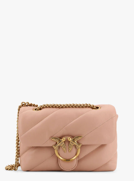 Pinko Matelassé Leather Shoulder Bag With Iconic Love Birds Buckle Uni Rosa