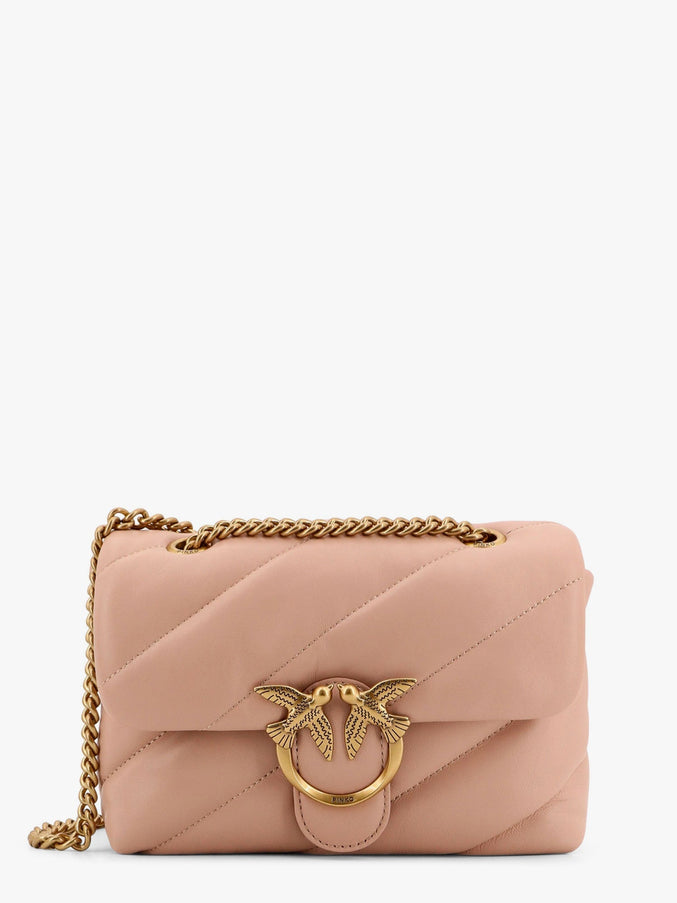 Pinko Matelassé Leather Shoulder Bag With Iconic Love Birds Buckle Uni Rosa