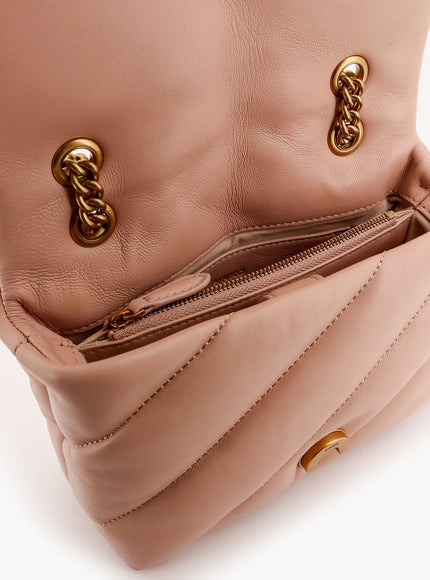 Pinko Matelassé Leather Shoulder Bag With Iconic Love Birds Buckle