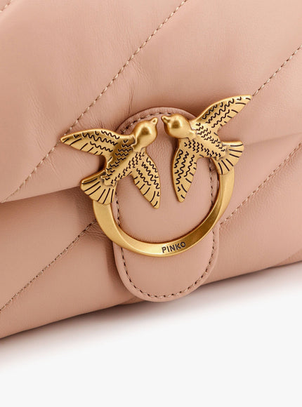 Pinko Matelassé Leather Shoulder Bag With Iconic Love Birds Buckle