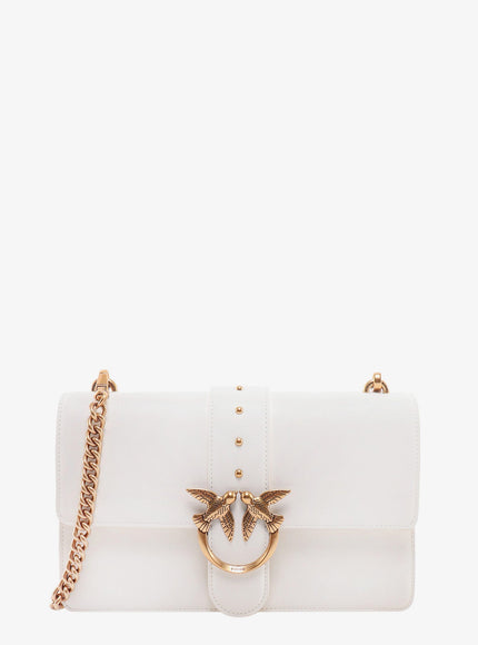 Pinko Leather Shoulder Bag With Love Birds Buckle Uni Bianco