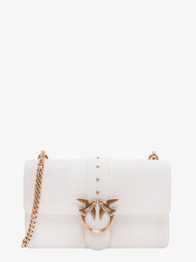 Pinko Leather Shoulder Bag With Love Birds Buckle Uni Bianco